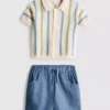 0-12 luni | Set compus din cămășă polo din tricot cu dungi și pantaloni scurți 0-12 luni | Set compus din cămășă polo din tricot cu dungi și pantaloni scurți