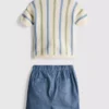 0-12 luni | Set compus din cămășă polo din tricot cu dungi și pantaloni scurți 0-12 luni | Set compus din cămășă polo din tricot cu dungi și pantaloni scurți