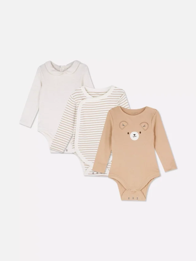 0-18 luni | Set de 3 body-uri cu mâneci lungi pentru nou-născuți, cu spațiu pentru creștere 0-18 luni | Set de 3 body-uri cu mâneci lungi pentru nou-născuți, cu spațiu pentru creștere
