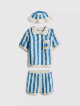 0-18 luni | Set pentru nou-născuți cu tricou cu dungi, pantaloni scurți și pălărie