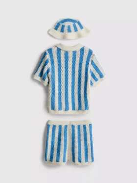 0-18 luni | Set pentru nou-născuți cu tricou cu dungi, pantaloni scurți și pălărie