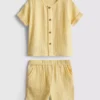 0-24 luni | Set cămașă și pantaloni scurți din pânză de brânză 0-24 luni | Set cămașă și pantaloni scurți din pânză de brânză