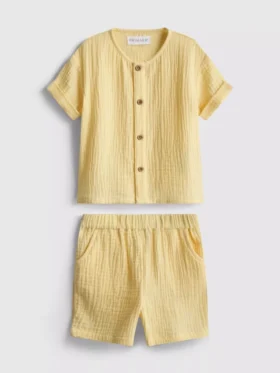0-24 luni | Set cămașă și pantaloni scurți din pânză de brânză