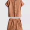 0-24 luni | Set cămașă și pantaloni scurți din pânză de brânză 0-24 luni | Set cămașă și pantaloni scurți din pânză de brânză