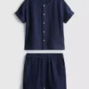 0-24 luni | Set cămașă și pantaloni scurți din pânză de brânză 0-24 luni | Set cămașă și pantaloni scurți din pânză de brânză