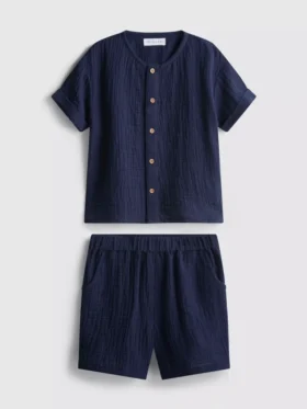 0-24 luni | Set cămașă și pantaloni scurți din pânză de brânză