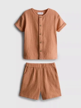 0-24 luni | Set cămașă și pantaloni scurți din pânză de brânză