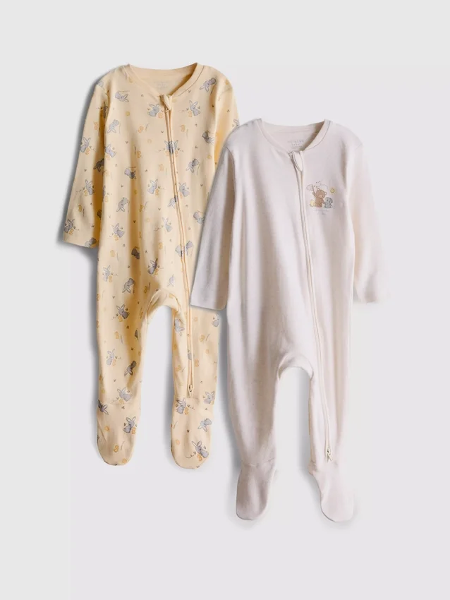 0-24 luni | Set de 2 pijamale cu fermoar bidirecțional 0-24 luni | Set de 2 pijamale cu fermoar bidirecțional