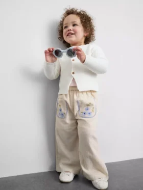0-36 luni | pantaloni cu picior drept și aplicații florale