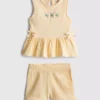 0-36 luni | Set compus din bluză cu tiv peplum brodat cu motive florale și pantaloni scurți