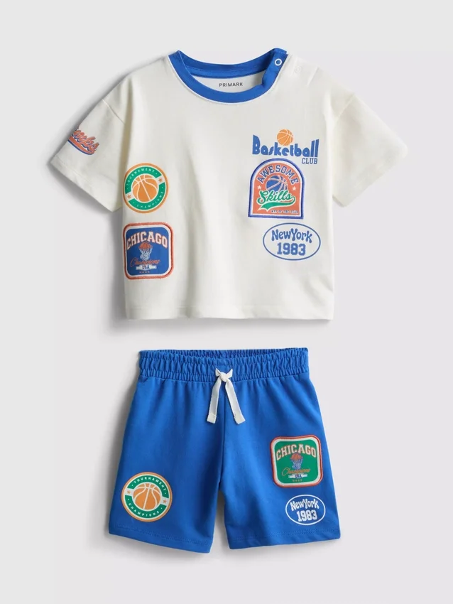 0-36 luni | Set compus din cămășă cu imprimeu de baschet și pantaloni scurți 0-36 luni | Set compus din cămășă cu imprimeu de baschet și pantaloni scurți