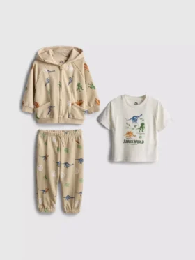 0-36 luni | Set compus din cămășă, hanorac cu glugă și pantaloni de trening cu imprimeu Jurassic World
