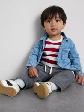 0-36 luni | Set compus din tricou cu mâneci lungi, pantaloni și cămășă din denim