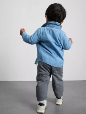 0-36 luni | Set compus din tricou cu mâneci lungi, pantaloni și cămășă din denim