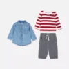 0-36 luni | Set compus din tricou cu mâneci lungi, pantaloni și cămășă din denim 0-36 luni | Set compus din tricou cu mâneci lungi, pantaloni și cămășă din denim