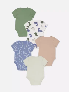 0-36 luni | Set de 5 body-uri cu mâneci scurte și imprimeu cu dinozauri