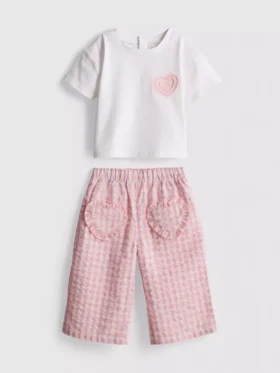 0-36 luni | Set tricou cu buzunar în formă de inimă și pantaloni