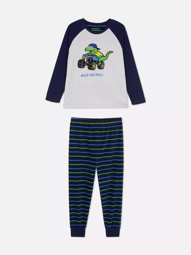 1,5-8 ani | pijamale din fleece cu imprimeu de dinozauri 1,5-8 ani | pijamale din fleece cu imprimeu de dinozauri