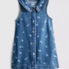 1,5–8 ani | rochie din denim fără mâneci, cu guler și imprimeu floral 1,5–8 ani | rochie din denim fără mâneci, cu guler și imprimeu floral