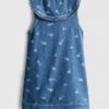 1,5–8 ani | rochie din denim fără mâneci, cu guler și imprimeu floral 1,5–8 ani | rochie din denim fără mâneci, cu guler și imprimeu floral