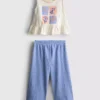 1,5-8 ani | Set compus din bluză cu peplum brodată și pantaloni 1,5-8 ani | Set compus din bluză cu peplum brodată și pantaloni