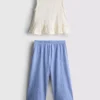1,5-8 ani | Set compus din bluză cu peplum brodată și pantaloni 1,5-8 ani | Set compus din bluză cu peplum brodată și pantaloni