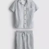 1,5-8 ani | Set compus din cămășă din tricot cu dungi și pantaloni scurți 1,5-8 ani | Set compus din cămășă din tricot cu dungi și pantaloni scurți