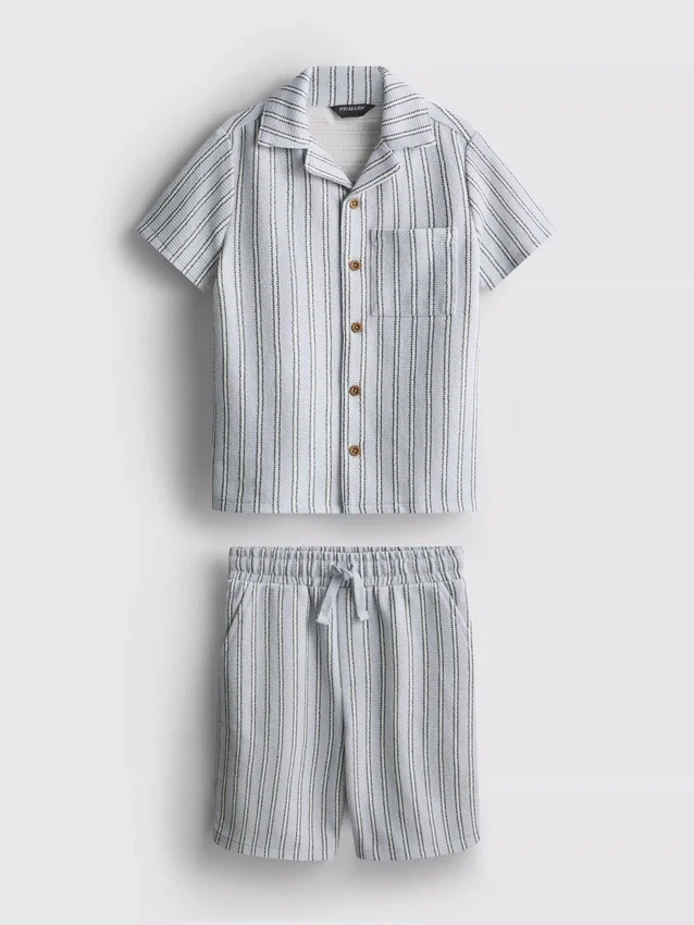 1,5-8 ani | Set compus din cămășă din tricot cu dungi și pantaloni scurți 1,5-8 ani | Set compus din cămășă din tricot cu dungi și pantaloni scurți