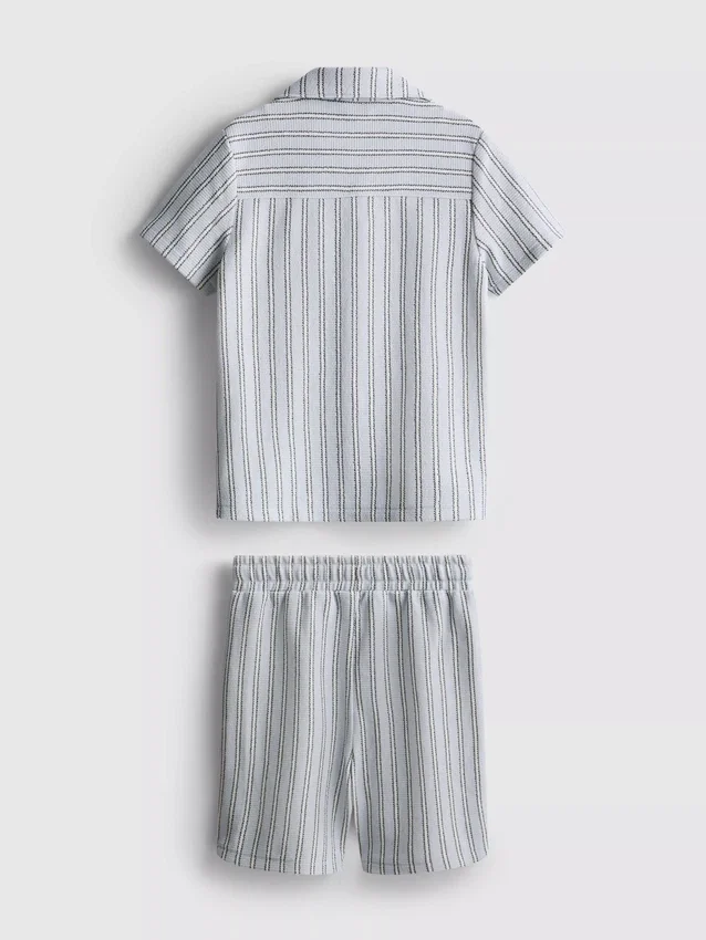 1,5-8 ani | Set compus din cămășă din tricot cu dungi și pantaloni scurți 1,5-8 ani | Set compus din cămășă din tricot cu dungi și pantaloni scurți