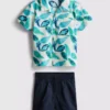 1,5-8 ani | Set de cămașă și pantaloni scurți din bumbac slub 1,5-8 ani | Set de cămașă și pantaloni scurți din bumbac slub