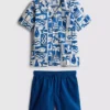 1,5-8 ani | Set de cămașă și pantaloni scurți din bumbac slub 1,5-8 ani | Set de cămașă și pantaloni scurți din bumbac slub