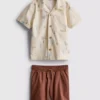 1,5-8 ani | Set de cămașă și pantaloni scurți din bumbac slub 1,5-8 ani | Set de cămașă și pantaloni scurți din bumbac slub