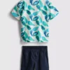 1,5-8 ani | Set de cămașă și pantaloni scurți din bumbac slub 1,5-8 ani | Set de cămașă și pantaloni scurți din bumbac slub