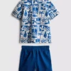 1,5-8 ani | Set de cămașă și pantaloni scurți din bumbac slub 1,5-8 ani | Set de cămașă și pantaloni scurți din bumbac slub