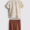 1,5-8 ani | Set de cămașă și pantaloni scurți din bumbac slub 1,5-8 ani | Set de cămașă și pantaloni scurți din bumbac slub