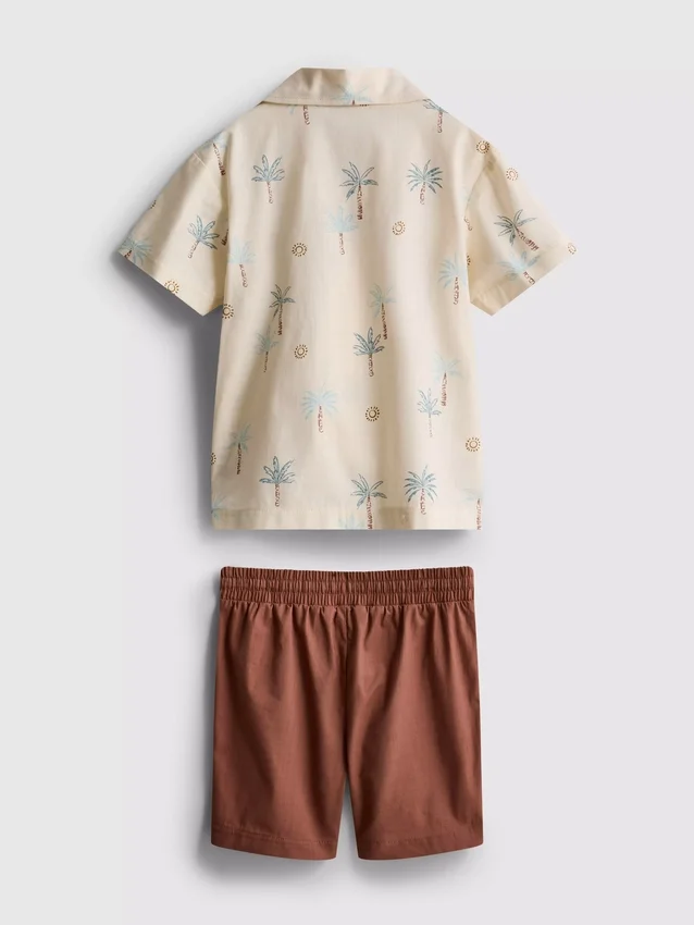 1,5-8 ani | Set de cămașă și pantaloni scurți din bumbac slub 1,5-8 ani | Set de cămașă și pantaloni scurți din bumbac slub