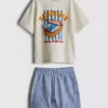 1,5-8 ani | Set de cămăși și pantaloni scurți cu imprimeu sardine 1,5-8 ani | Set de cămăși și pantaloni scurți cu imprimeu sardine