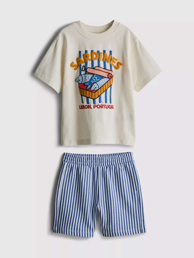 1,5-8 ani | Set de cămăși și pantaloni scurți cu imprimeu sardine 1,5-8 ani | Set de cămăși și pantaloni scurți cu imprimeu sardine