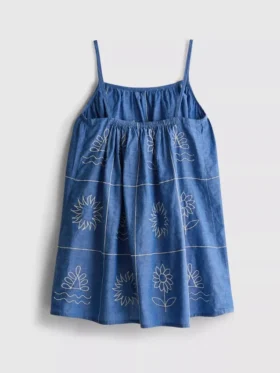 1,5–9 ani | rochie cu bretele din chambray brodată