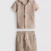 1,5-9 ani | Set compus din cămășă din tricot cu dungi și pantaloni scurți