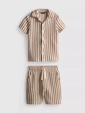 1,5-9 ani | Set compus din cămășă din tricot cu dungi și pantaloni scurți