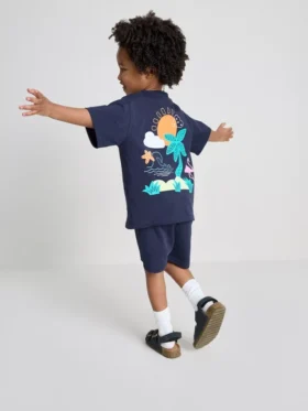 1,5–9 ani | Set de tricou și pantaloni scurți cu imprimeu tropical flocat 1,5–9 ani | Set de tricou și pantaloni scurți cu imprimeu tropical flocat