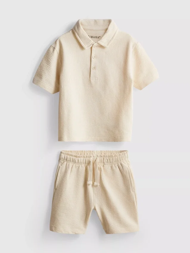 1-9 ani | Set compus din tricou polo texturat și pantaloni scurți 1-9 ani | Set compus din tricou polo texturat și pantaloni scurți