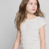 7-15 ani | bluză cu mâneci scurte șifonate, cu bordură din dantelă