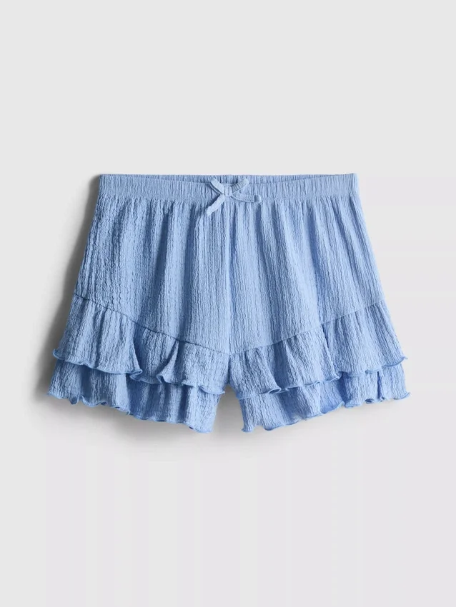7-15 ani | Pantaloni Scurți cu volane și efect de șifonare 7-15 ani | Pantaloni Scurți cu volane și efect de șifonare