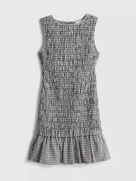7-15 ani | rochie fără mâneci din bumbac cu imprimeu gingham și volane