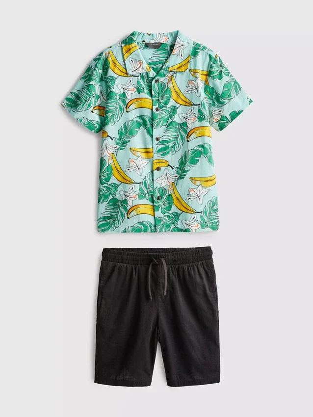 7-15 ani | Set compus din cămășă și pantaloni scurți cu imprimeu 7-15 ani | Set compus din cămășă și pantaloni scurți cu imprimeu