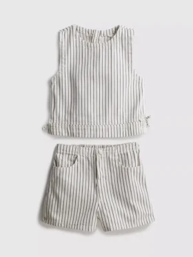 7-15 ani | Set compus din top fără mâneci din denim cu dungi și pantaloni scurți 7-15 ani | Set compus din top fără mâneci din denim cu dungi și pantaloni scurți