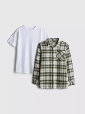 7-15 ani | set compus din tricou și cămașă în carouri