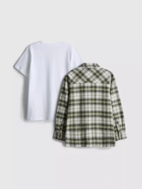 7-15 ani | set compus din tricou și cămașă în carouri